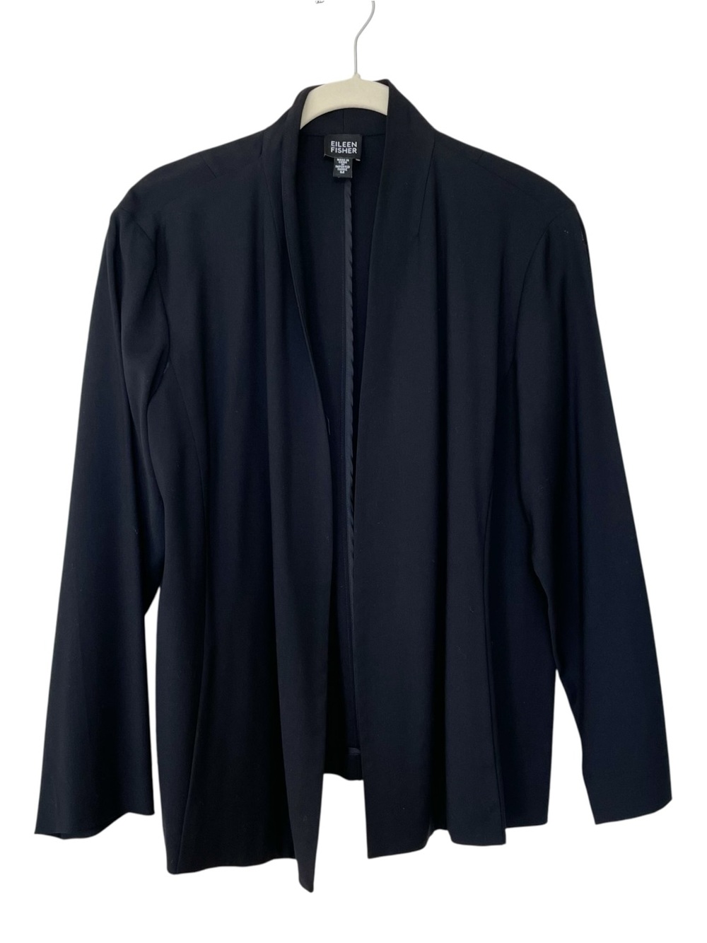 Eileen Fisher Black Open-Front Draped Blazer Wool Blend Medium